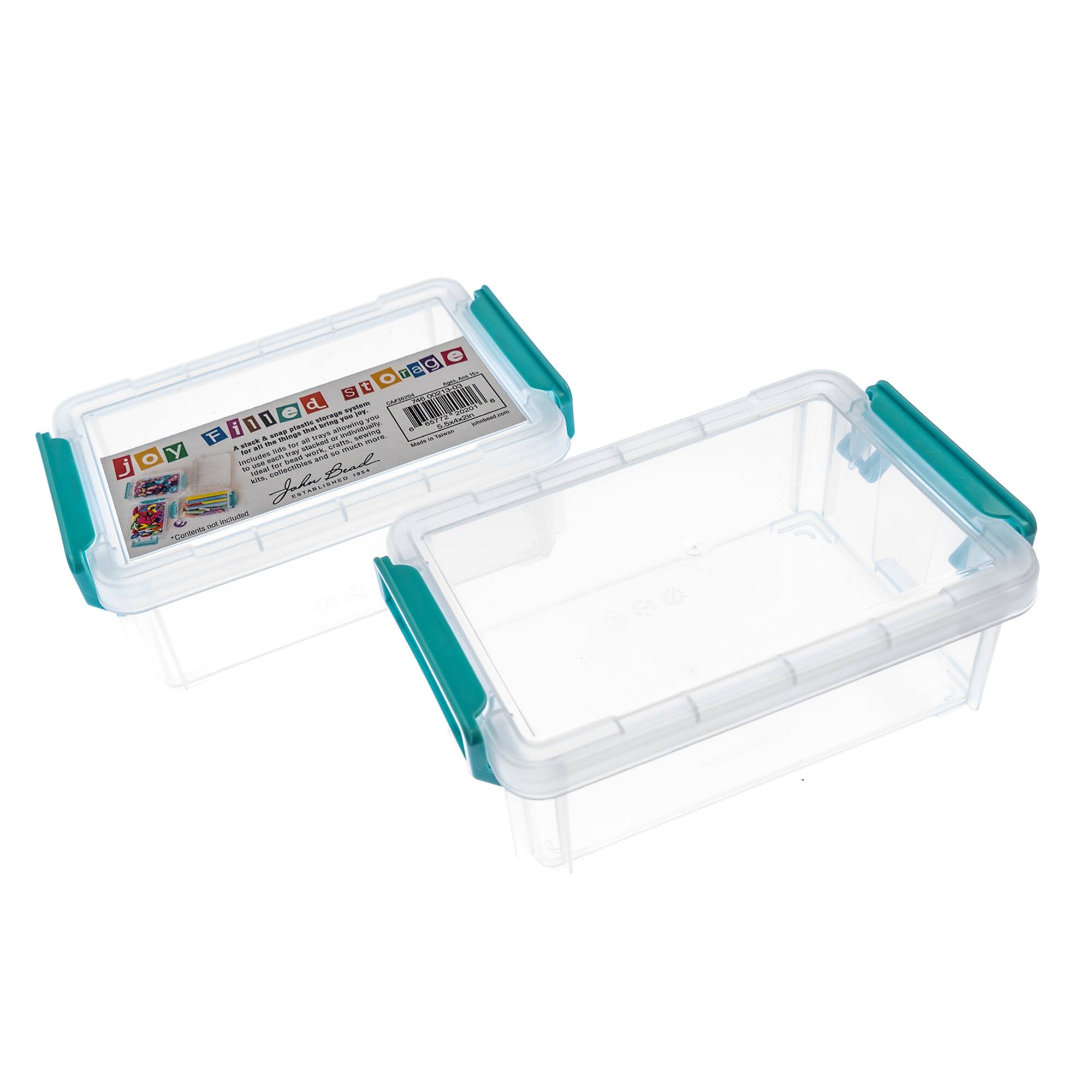 John Bead 5.5" Joy Filled Clear & Turquoise Stackable Containers With Lids